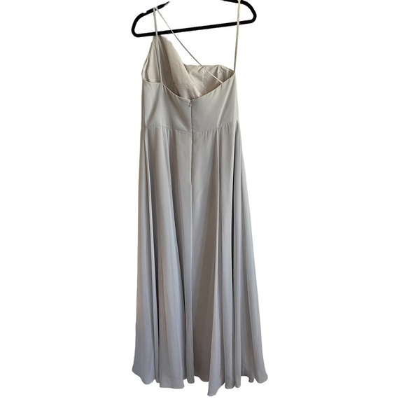 Jenny Yoo Kora Modern One Shoulder Chiffon Dress, Cloud, Size 16 - Picture 6 of 10